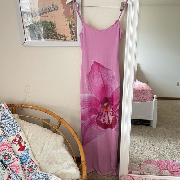 Peppermayo Bad News Mesh Maxi Dress Pink Magnolia Floral Size US 2 XS - Picture 3 of 7